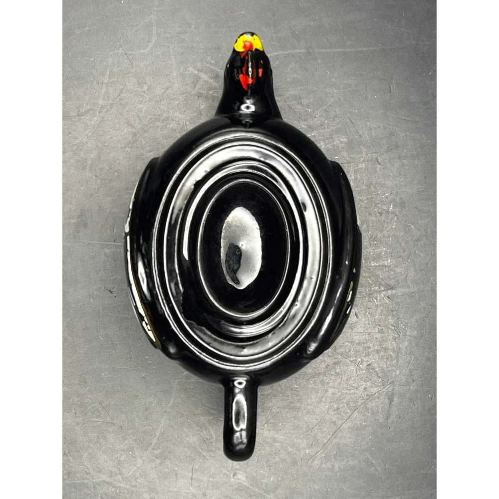 Vtg 1950s Redware‎ Black Chicken Hen Creamer Small Teapot Rooster Kitchen As Is